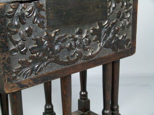 Victorian Carved Oak Leaf & Acorn Side Occasional Gate-leg Table