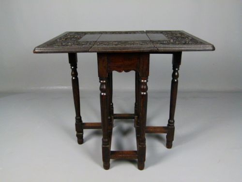 fig 1. Victorian Carved Oak Leaf & Acorn Side Occasional Gate-Leg Table