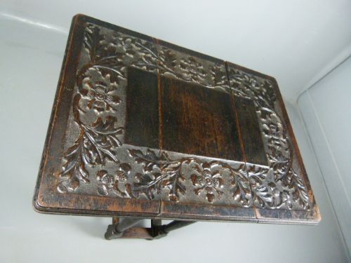 fig 3. Victorian Carved Oak Leaf & Acorn Side Occasional Gate-Leg Table