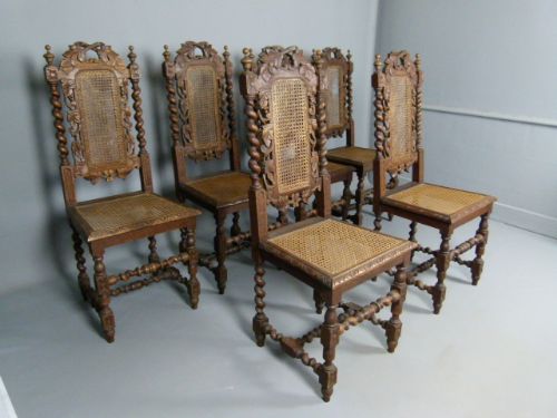 Victorian Set of Six Carved Oak Dining Chairs