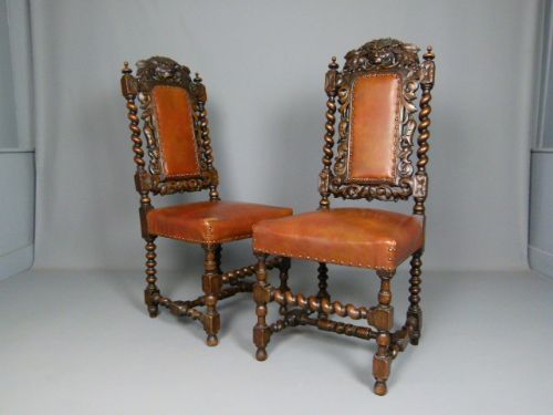 Pair Victorian Carved Oak Hall Chairs C1890