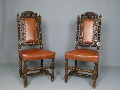 fig 1. Pair Victorian Carved Oak Hall Chairs c1890