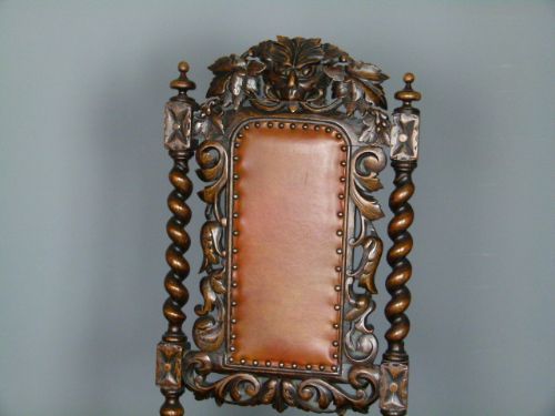 fig 2. Pair Victorian Carved Oak Hall Chairs c1890