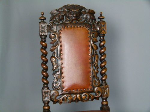 fig 3. Pair Victorian Carved Oak Hall Chairs c1890