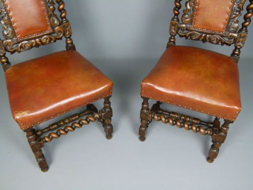 fig 4. Pair Victorian Carved Oak Hall Chairs c1890