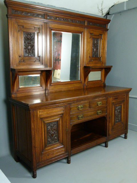 Imposing Victorian Walnut Mirror-back Sideboard