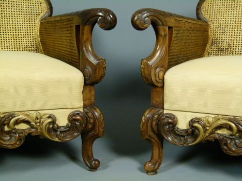 fig 4. Oustanding Quality Walnut & Giltwood Pair Of Bergere Chairs c1900.