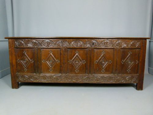Large 17th Century Carved Oak Coffer