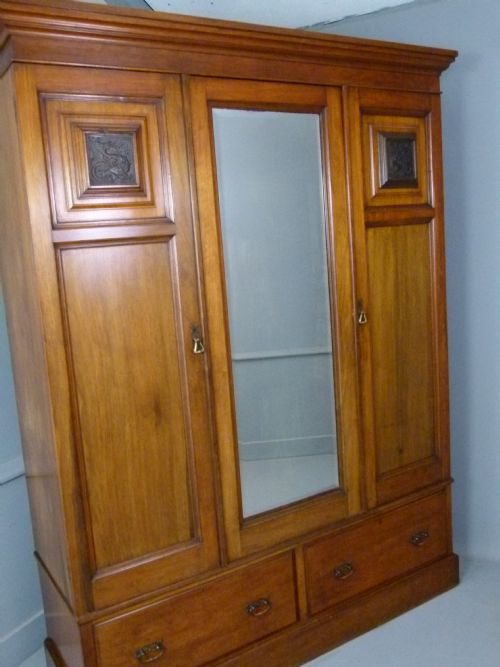 fig 1. Quality Victorian Carved Walnut Mirrored Wardrobe