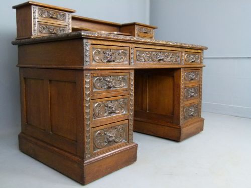fig 2. Elaborately Carved Victorian Oak Pedestal Desk