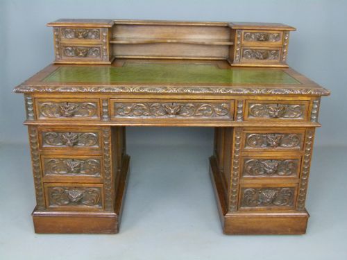 fig 3. Elaborately Carved Victorian Oak Pedestal Desk