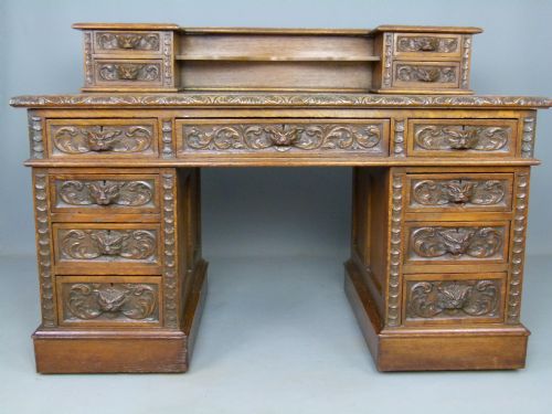 fig 4. Elaborately Carved Victorian Oak Pedestal Desk
