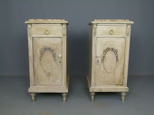 Pair of French Solid Oak Painted Bedside Cabinets.