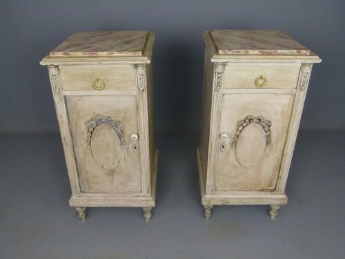 fig 1. Pair Of French Solid Oak Painted Bedside Cabinets.