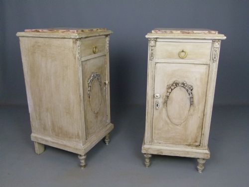 fig 4. Pair Of French Solid Oak Painted Bedside Cabinets.