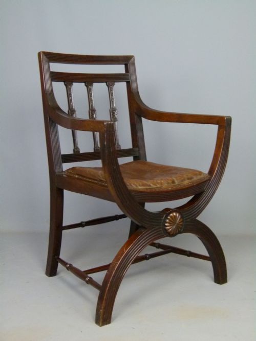Victorian Mahogany X Frame Arm Chair