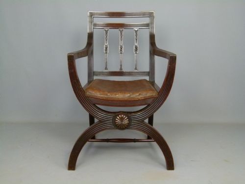 fig 1. Victorian Mahogany X Frame Arm Chair