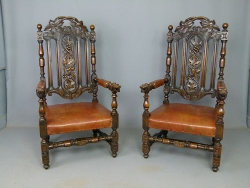 fig 1. Imposing Pair Of Victorian Carved Oak Throne Chairs