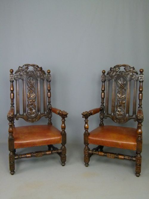 fig 2. Imposing Pair Of Victorian Carved Oak Throne Chairs