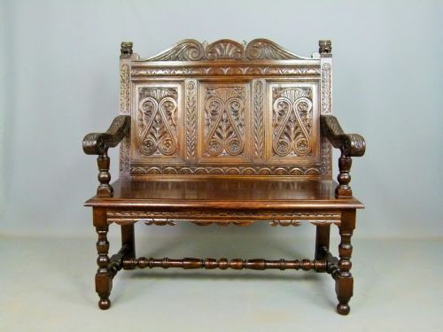 Charming Victorian Carved Oak Settle