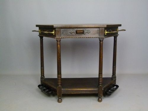 1920'S Oak Hall Side Table Umbrella Stand