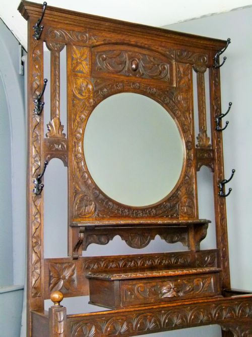 fig 1. Victorian Carved Oak Coat & Umbrella Hall Stand