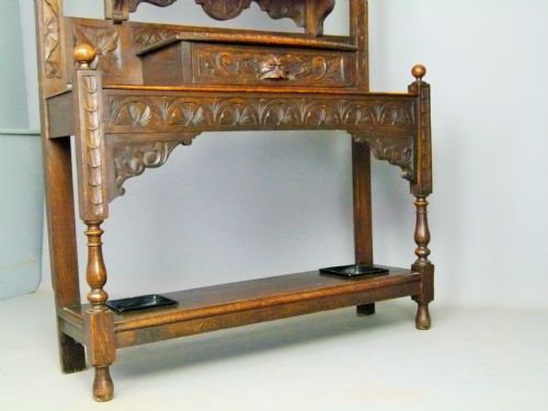 fig 2. Victorian Carved Oak Coat & Umbrella Hall Stand