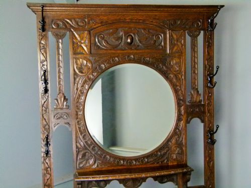 fig 3. Victorian Carved Oak Coat & Umbrella Hall Stand