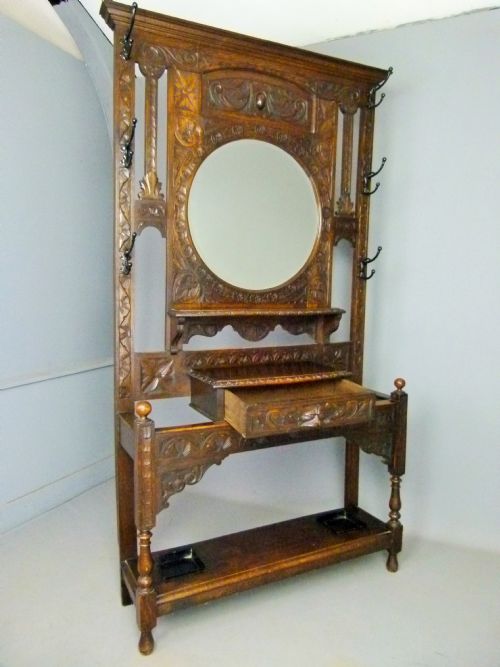 Victorian Carved Oak Coat & Umbrella Hall Stand