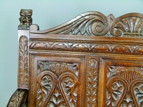 fig 2. Charming Victorian Carved Oak Settle
