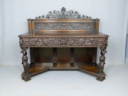 fig 1. Outstanding Renaissance Revival Victorian Carved Oak Side Table