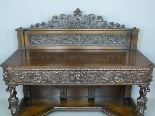 fig 3. Outstanding Renaissance Revival Victorian Carved Oak Side Table