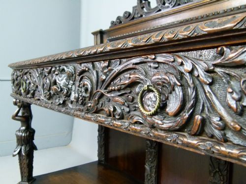 fig 5. Outstanding Renaissance Revival Victorian Carved Oak Side Table