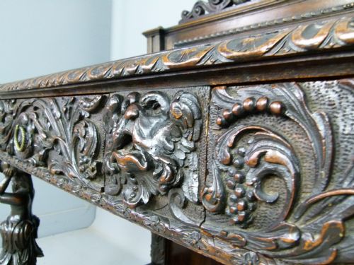 fig 6. Outstanding Renaissance Revival Victorian Carved Oak Side Table