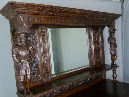 fig 2. Imposing Victorian Carved Oak Figural Mirror-Back Sideboard
