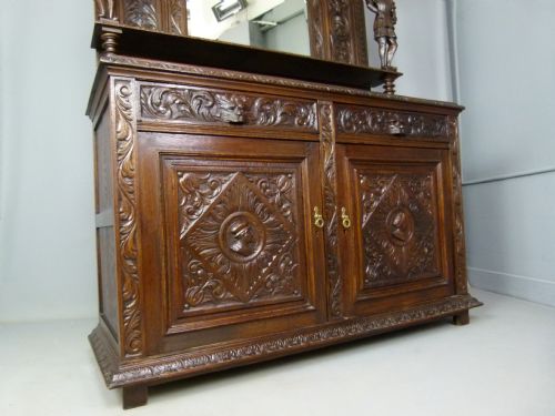 fig 3. Imposing Victorian Carved Oak Figural Mirror-Back Sideboard