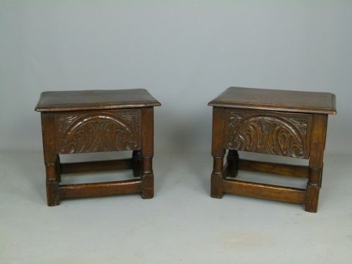 fig 1. Charming Pair Of 19thc Carved Oak Box Stools