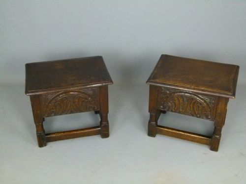 fig 2. Charming Pair Of 19thc Carved Oak Box Stools