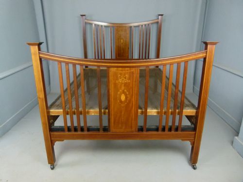 Original Edwardian Mahogany Inlaid Double Bed & Spring Base