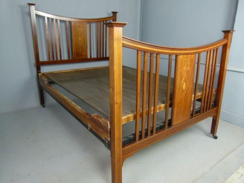 fig 1. Original Edwardian Mahogany Inlaid Double Bed & Spring Base