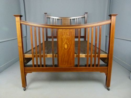 fig 2. Original Edwardian Mahogany Inlaid Double Bed & Spring Base
