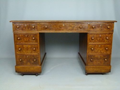 fig 1. Victorian Oak & Burr Walnut Pedestal Desk