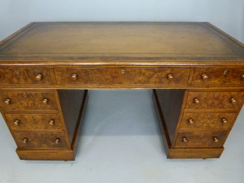 fig 2. Victorian Oak & Burr Walnut Pedestal Desk