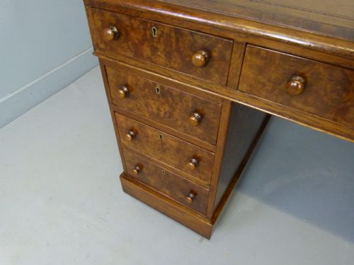 fig 3. Victorian Oak & Burr Walnut Pedestal Desk