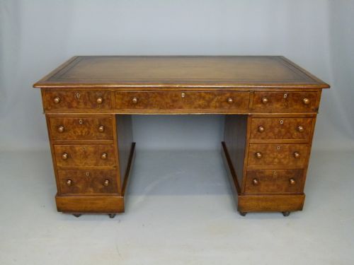 fig 4. Victorian Oak & Burr Walnut Pedestal Desk