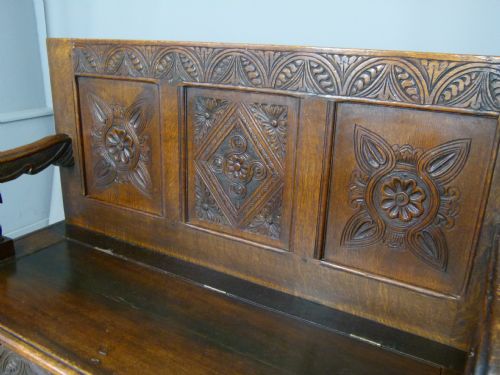 fig 3. Charming Victorian Carved Oak Chest Settle Bench