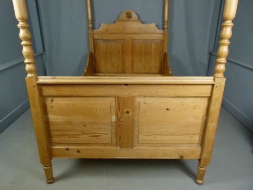French Antique Pine Four-poster Sleigh Bed- Small Double or Single