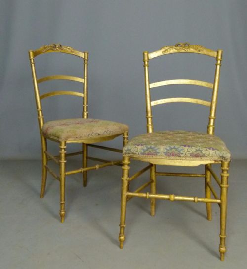 Pretty Pair of French Gilt-wood Side / Bedroom Chairs