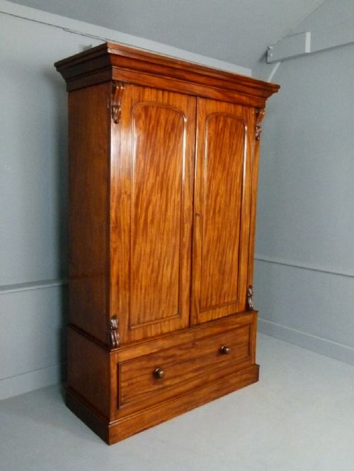 Victorian Figured Mahogany Linen Press Wardrobe
