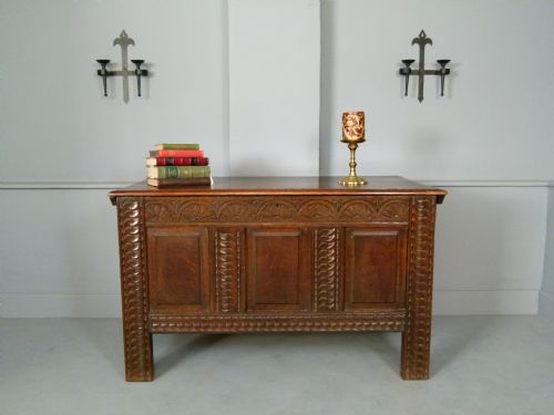 Charming Victorian Carved Oak Coffer Chest